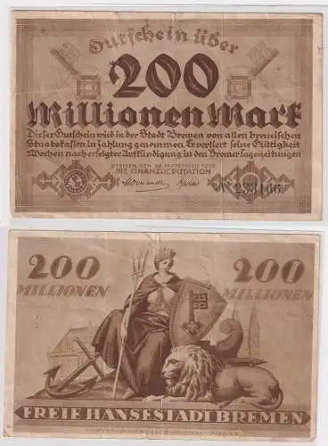 200 Millionen Mark Banknote Freie Hansestadt Bremen 29.09.1923 (153986)