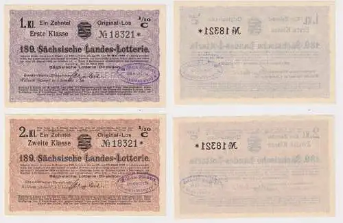 2 x 1/10 Los 189.sächsische Landes Lotterie Leipzig 1926 (149046)