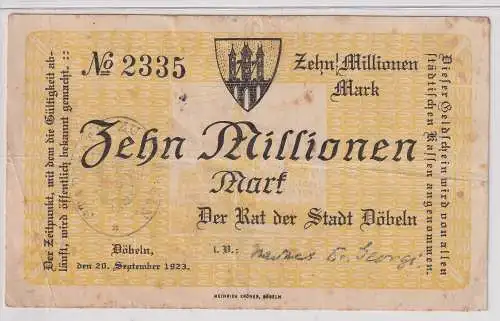 10 Millionen Mark Banknote Stadt Döbeln 20.September 1923 (152925)