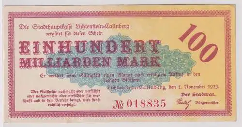 100 Milliarden Mark Banknote Inflation Lichtenstein Callnberg 1.11.1923 (159847)