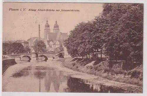 907281 Feldpost AK Plauen - König Albert-Brücke mit Johanniskirche 1916 Bahnpost