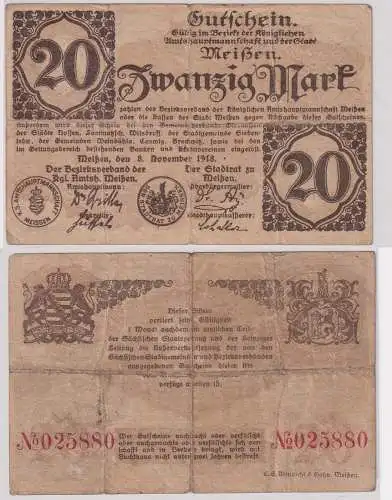 20 Mark Gutschein Banknote Amtshauptmannschaft Meißen 1918 (159597)