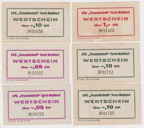 6 Banknoten 5Pf. bis 1 Mark DDR LPG Geld "Freundschaft" Forst-Noßdorf  (152005)
