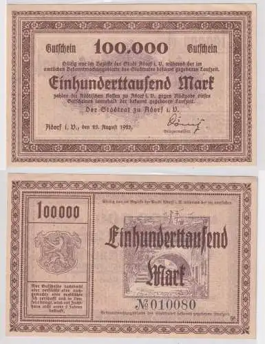 100000 Mark Banknote Inflation Adorf im Vogtland 25.08.1923 (151198)