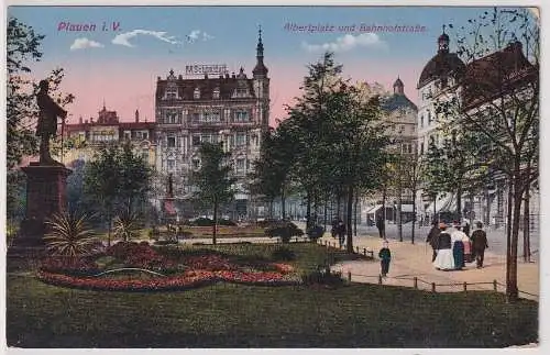 907041 Feldpost AK Plauen - Albertplatz und Bahnhofstraße 1916