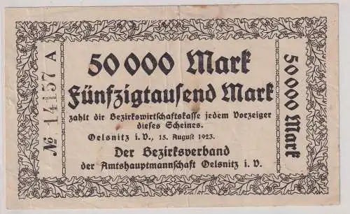 50000 Mark Banknote Amtshauptmannschaft Oelsnitz Vgtl. 15.8.1923 (165394)