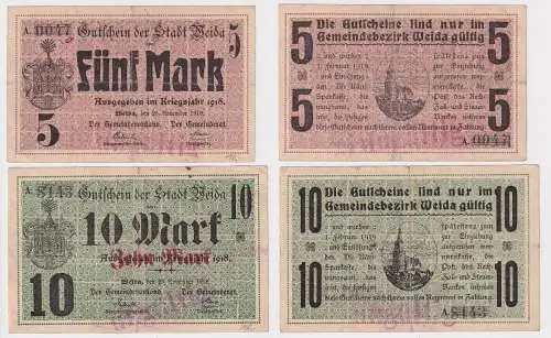 5 & 10 Mark Banknote Notgeld Stadt Weida  25.November 1918 (159061)