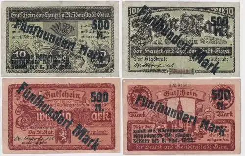 2 x 500 Mark Banknoten Stadt Gera 25.09.1923 (151675)