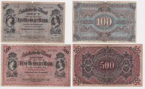 Banknoten 100 und 500 Mark Sächsische Bank Dresden 1890 (142793)