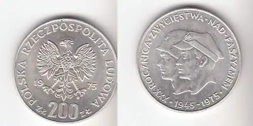 200 Zloty Silber Münze Polen 1975 30 Jahrestag der Beendigung des 2. Weltkrieg