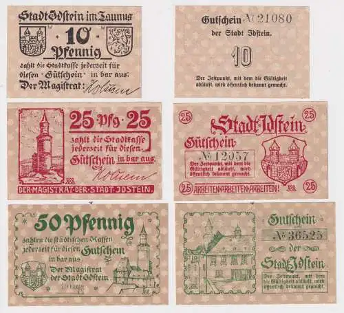 10, 25 & 50 Pfennig Banknoten Notgeld Stadt Idstein im Taunus um 1920 (147689)