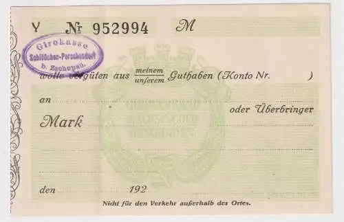 Blanko Gutschein Girokasse Schlößchen Porschendorf bei Zschopau um 1923 (158949)