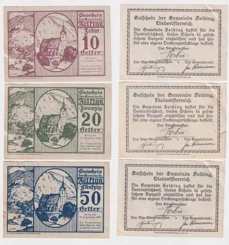 10,20 und 50 Heller Banknoten Notgeld Gemeinde Zelking 1920 (166842)