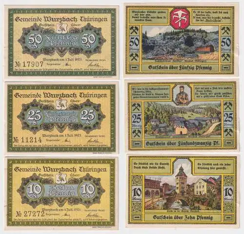 10, 25, 50 Pfennig Banknoten Notgeld Gemeinde Wurzbach 1921 (168751)