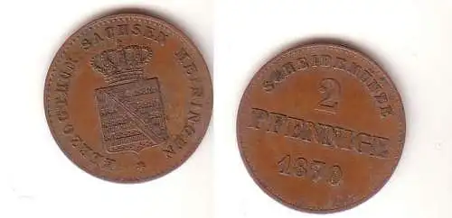2 Pfennige Kupfer Münze Sachsen Meiningen 1870 ss
