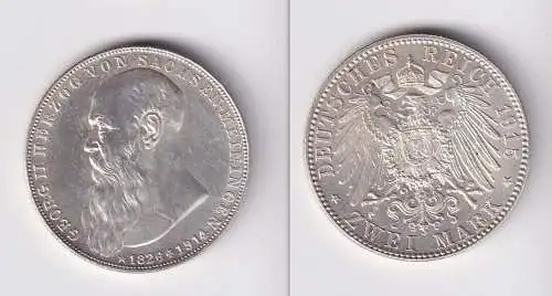 2 Mark Silber Münze Sachsen Meiningen Georg auf den Tod 1915 vz/Stgl. (165373)