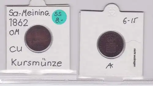 2 Pfennig Kupfer Münze Sachsen-Meiningen 1862 (120260)