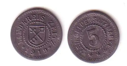 5 Pfennig Notgeld Zink Münze Landkreis Zeitz 1919 Kehrprägung RAR !!! (112765)