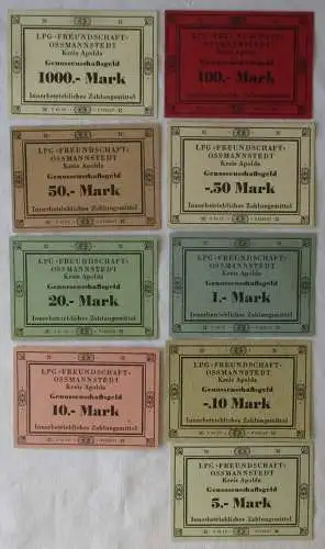 9 Banknoten 0,10 bis 100 Mark DDR LPG Geld "Freundschaft" Ossmannstedt (146376)