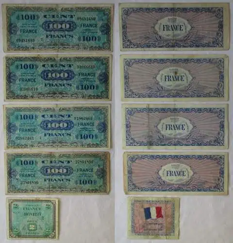 2 6 4 x 100 Franc Banknoten Frankreich 1944 alliierte Besatzung  (143999)