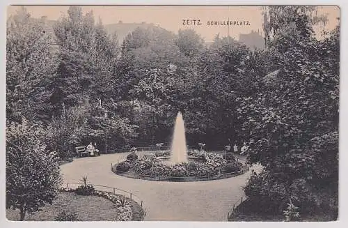 41234 Ak Zeitz Schillerplatz mit Springbrunnen um 1920
