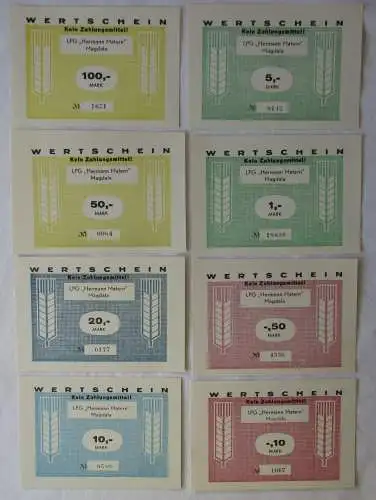 8 Banknoten 0,10 bis 100 Mark DDR LPG Geld "Hermann Matern" Magdala (141792)