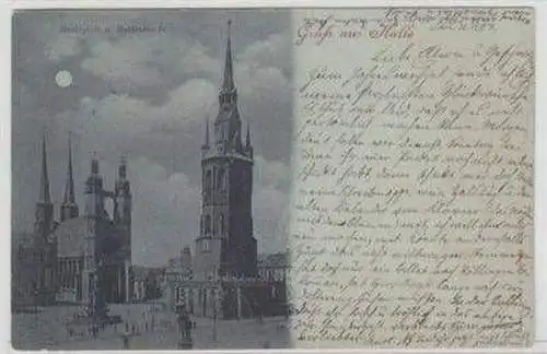 47109 Mondscheinkarte Gruß aus Halle Marktplatz 1897