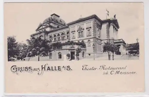 89328 Ak Gruß aus Halle a.S. Theater Restaurant Inh.C. Meissner um 1900
