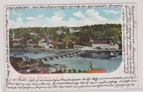 906402 AK Gruss aus Crossen an der Oder (Krosno Odrzańskie) - Flusspartie 1902