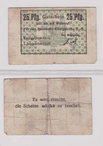 25 Pfennig Banknote Notgeld Stadt Königshütte Chorzów 1.9.1920 (140022)
