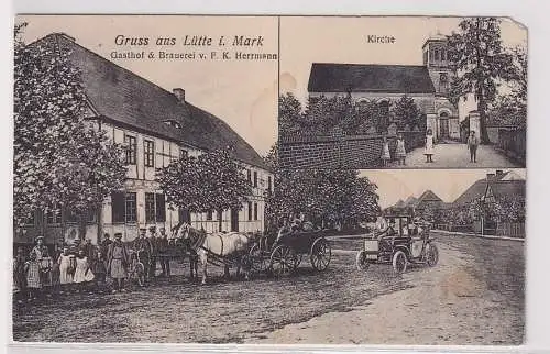 20032 Ak Gruss aus Lütte i. Mark - Gasthof & Brauerei v. F.K. Herrmann um 1920