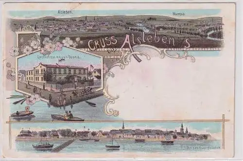 02366 Ak Lithographie Gruß aus Alsleben an der Saale Gasthof zur neuen Sonne1897