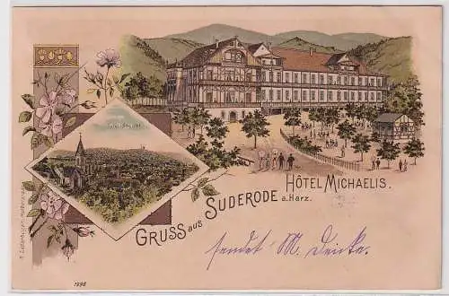 76981 Ak Lithographie Gruß aus Suderode a.Harz Hotel Michaelis 1899