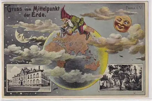 00643 Ak Gruß vom Mittelpunkt der Erde Pausa im Vogtland 1939