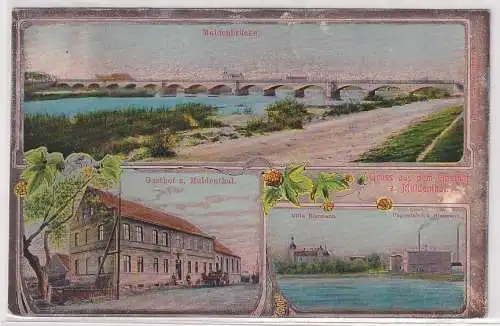 00814 Mehrbild Ak Gruß aus dem Gasthof zum Muldenthal Grimma-Großbothen 1908