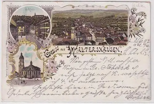 10666 Ak Lithographie Gruß aus Waltershausen Kirche, Schloß usw. 1897