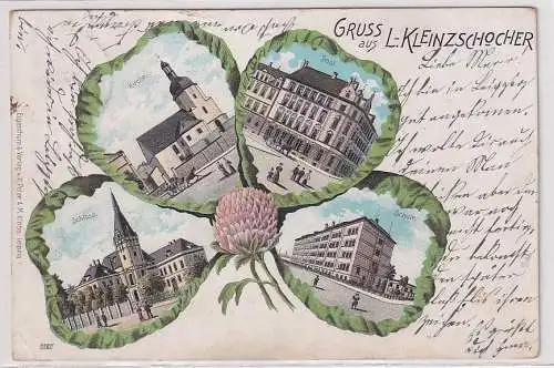 02523 Kleeblatt  Ak Lithographie Gruß aus Leipzig Kleinzschocher 1903
