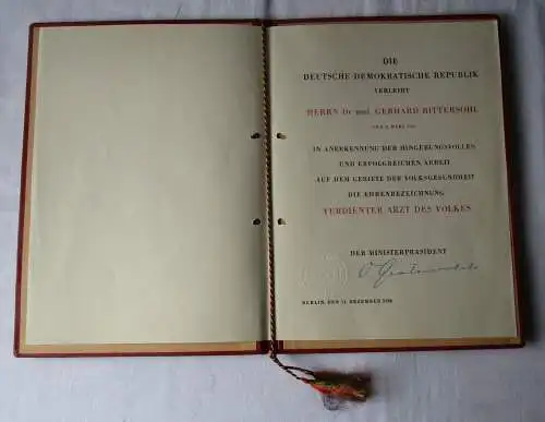 DDR Urkunde Verdienter Arzt des Volkes 1956 Unterschrift Otto Grotewohl (163569)