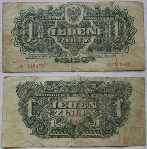 1 Zloty Banknote Polen 1944 Pick 105 (160970)