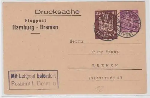 80380 DR Ganzsachen Postkarte PP73/A2/012 Flugpost Hamburg-Bremen 1923