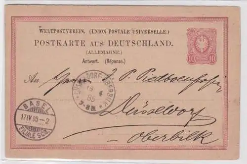 96186 DR Ganzsachen Postkarte P9A Basel (Schweiz) nach Düsseldorf 1885