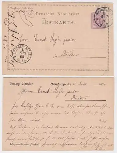 47500 DR Ganzsachen Postkarte P10 Zudruck Tesdorpf Gebrüder Hamburg 1880