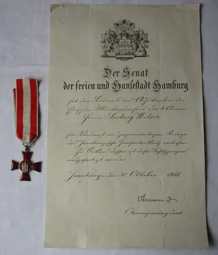 Orden Hamburg Hanseatenkreuz für Verdienste im Kriege + Urkunde 1916 (160801)
