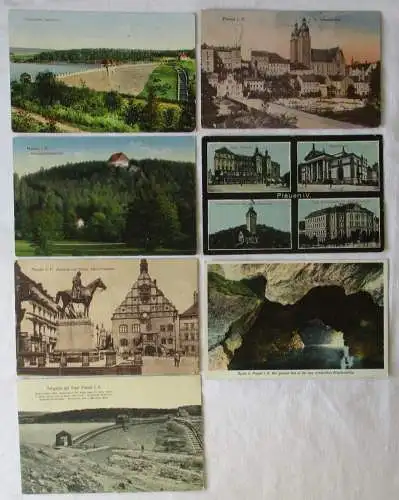 66883 / 7 Ak Plauen Rathaus mit Denkmal, Talsperre, Johanneskirche um 1920