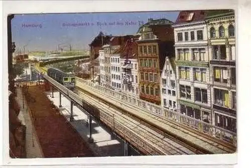 48371 Ak Hamburg Rödingsmarkt und Blick auf den Hafen 1917
