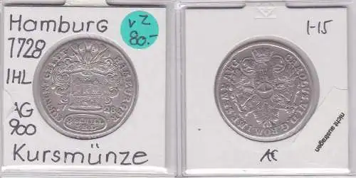 8 Schilling Silber Münze Hamburg 1728 IHL (121195)