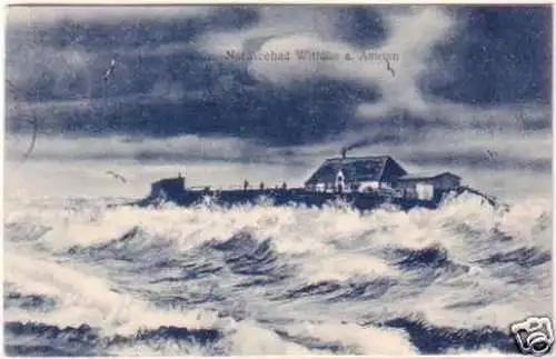 20893 Ak Nordseebad Wittdün Amrum Hallig im Sturm 1909