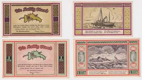 2 Banknoten Notgeld Hallig Oland 1 Mark & 50 Pfennig 1921 (156320)