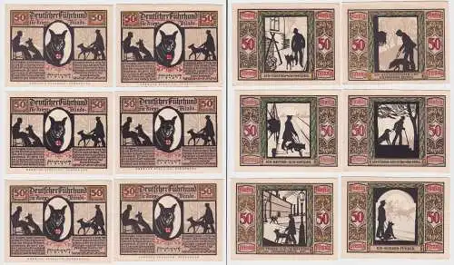 6 Banknoten 50 Pfennig Notgeld Oldenburg Verein für Sanitätshunde 1921 (123300)