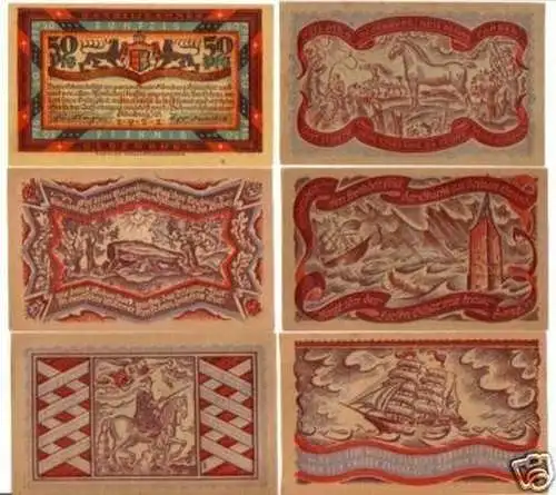 6 Banknoten Notgeld der Handelskammer Oldenburg 1921